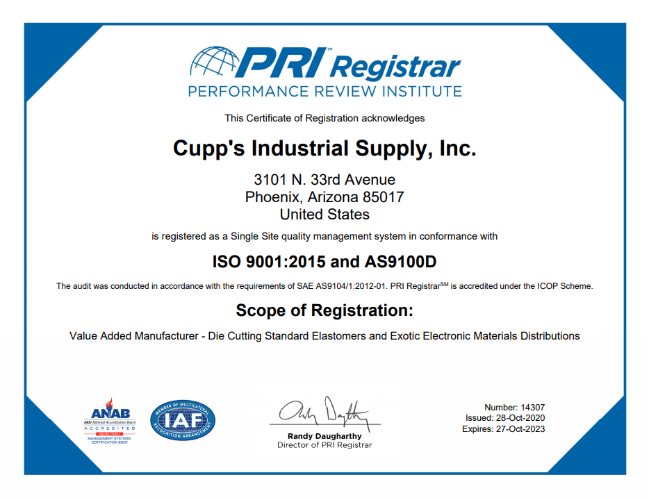 Our Quality & Certifications  Cupps Industrial Supply, Inc.